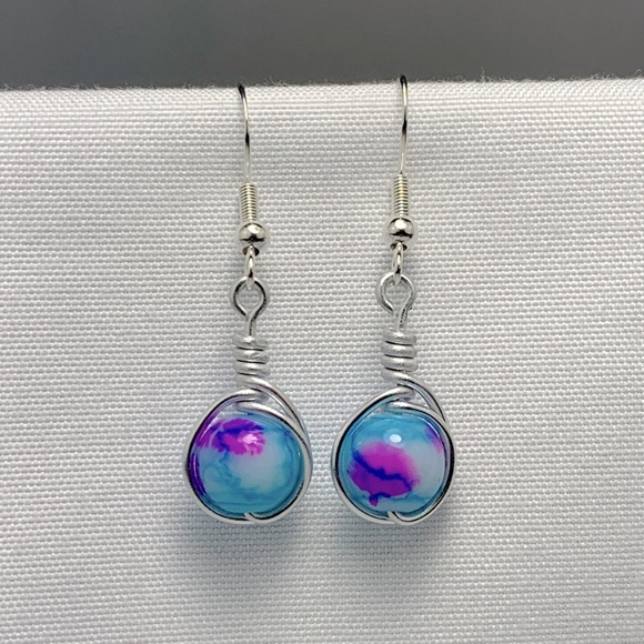 Handmade Wire Wrapped Bead Earrings - Picture 2 of 4